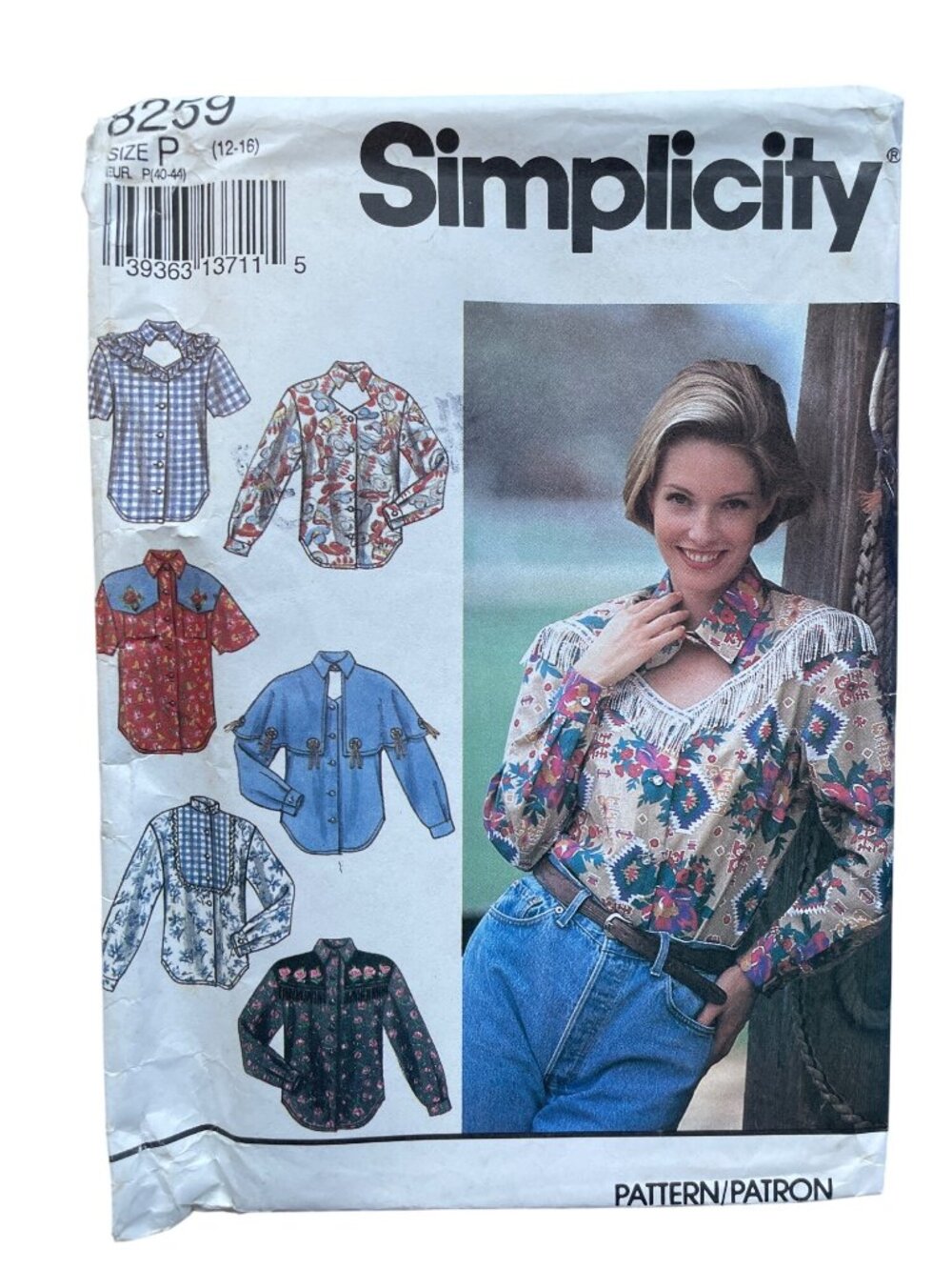 90s Simplicity 8259 Western Shirts Size 12-16 Sewing Pattern Line Dancing UNCUT